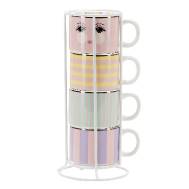 Set 4 tazzine caffè colorate Miss Etoile in porcellana con stand